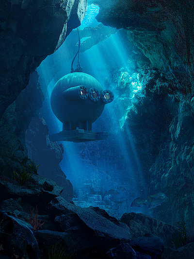Batisphera. Underwater trip. 3d art cg illustraion illustration mattepainting