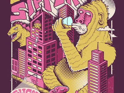 Heavy Seas Beer - City Sipper ape beer art beer can beer label city cityscape craftbeer godzilla gorilla hand drawn handlettering illustration ipa pink