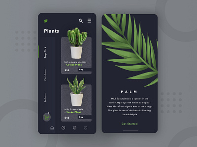 Online Plant App Concept app app design clean dark dark theme dark ui darktheme minimal minimalist minimalistic plant