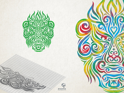 Tribal tattoo pattern design colorful art colorful design colorful logo green head shot human face nature pattern tattoo art tattoo design tribal tribal pattern wild