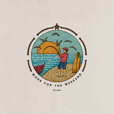 fishing badge vintage hand drawn design illustration aloha art badge badge logo badges design drawing fishing fishing t shirt design graphic design illustration illustrator retro shirtdesign tropical vector vintage vintage badge vintage design vintage logo