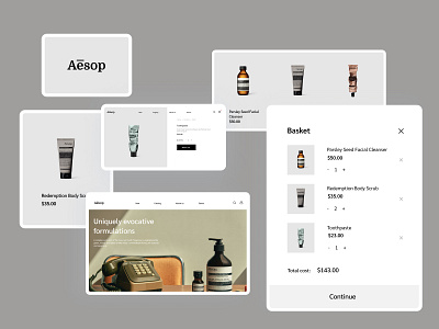 Aesop website basket clean ui e commerce e commerce shop ecommerce home page interface landing landing design landing page landing page design product design typography ui cards ui elements user experience user interface web design website website design