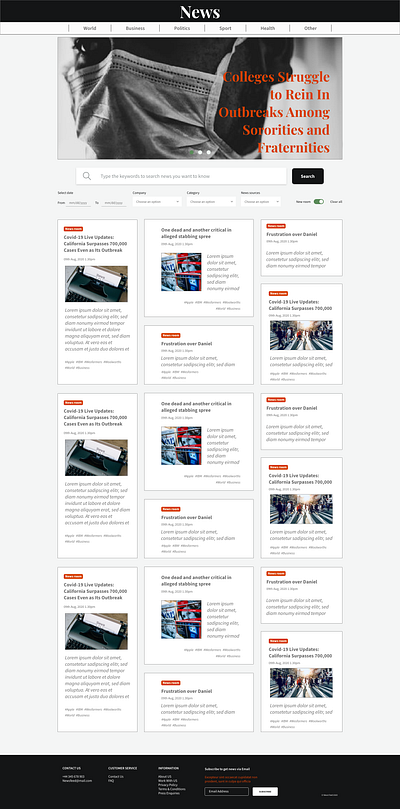 News Website Homepage design flat ui ux web