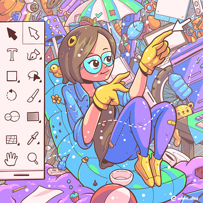 Work from Home character cute doodle graphic illustration
