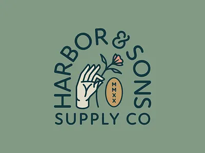 Harbor & Sons Supply Co Pt. VI 2d badge branding crest design finger flat flower flowers hand hands icon illustration lockup logo plant plants seal typography vector