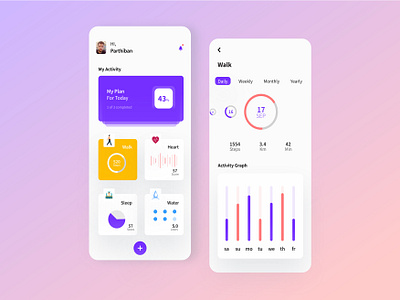 Fitness activity app concept brand branding colours daily monitoring dailyactivity design fitness fitness app flat gym minimal minimalism