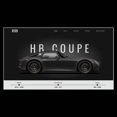 HB Coupe Car _ Landing Page Design black theme branding car landing page design dailyui design hb coupe road racer sports car ui user experience ux website