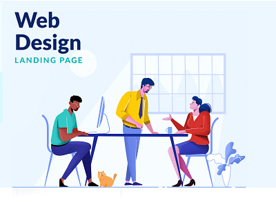 web desiners branding cat colaboration creative female character illustration male character meeting minimal ui ux webdesign