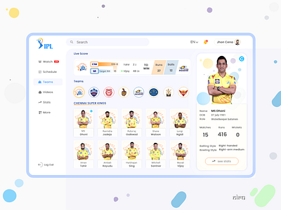 IPL Cricket Dashboard adobe xd app card cricket csk vs mi daily ui dashboard dashboard design dashboard ui dhoni dribbble niranjan uae ui uidesign ux ui design uxdesign webdesign