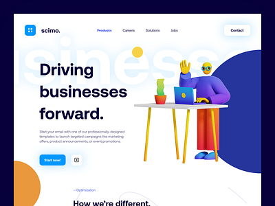 Scimo Landing Page advertising app call creative dashboard design desktop illustration interface ios landing marketing minimalist saas server system typography ui ux website