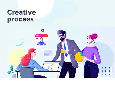 Creative team art art expololarion colaboration concept creative design female character illustration meeting minimal process ui vector web