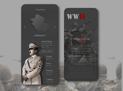 WWII app design asymetric beautiful dark dark theme design germen hitler morden online online study ui uiux ux vector