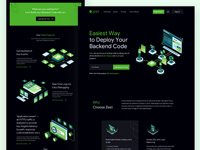 Zeet Landing Page Dark Mode bitbucket dark mode deployment development github gitlab illustrations isometric isometric art isometric icons isometric illustration landing page landing page design landingpage networking startup ui ux webdesign website