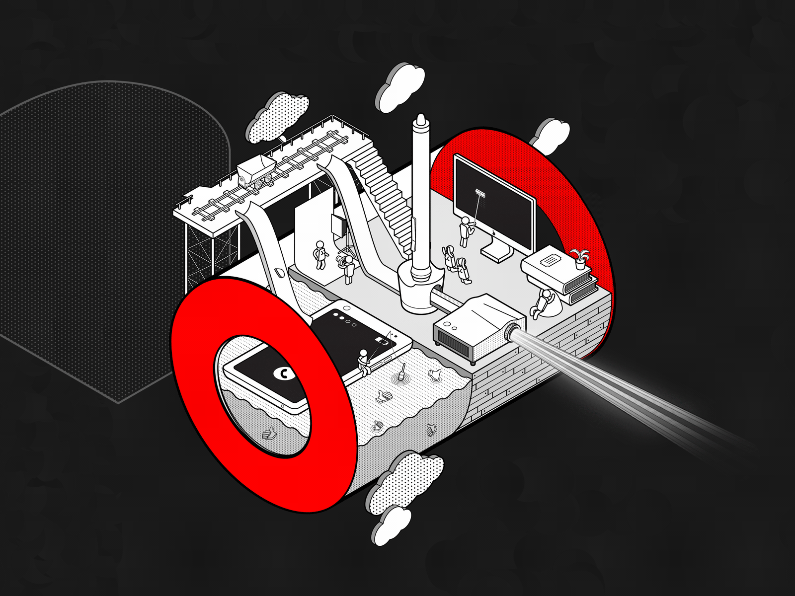 BBDO Wonderland | Letter O animation art books clouds design illustration intuos isometry mobile monitor typography vector wacom water