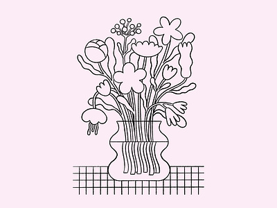 Bouquet beige bouquet flowers flowers bouquet flowers illustration illustration line modern pink soft vase