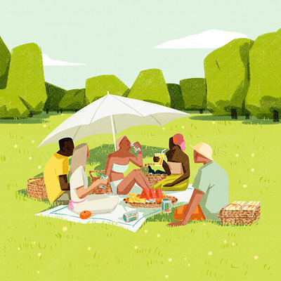 Picnic digital drink folioart food illustration scenic summer xuetong wang