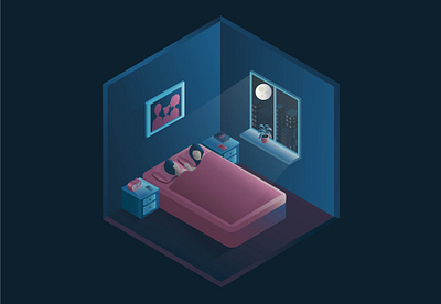 Isometric room art bedroom city design family graphic design illustration illustrator isometric room isometry moon night window