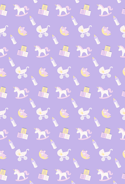 my baby pattern alphabet art baby bottle baby carriage cubes design flat graphic design icon illustration illustrator logo pattern rocking horse teddy bear toys unicorn vector