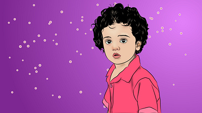 little boy with curly hairs digital drawing illustration portrait vector