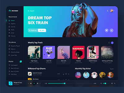 Mix Music artist dark dashboard interface music player playlist service ui uidesign uiux ux web