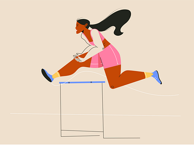 Female athlete jumping above the hurdle app athlete character flat graphic hurdle hurdle race illustration jumping running vector