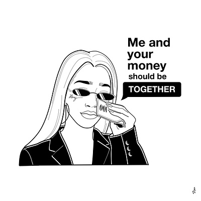 Me and Your money should be together! girl character girls graphic illustration line art love love money money sticker vector art