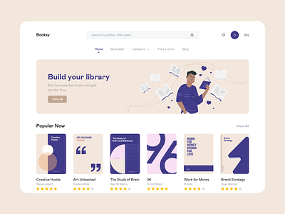 Booksy : Online Book Shop books bookstore clean concept design fireart flat design illustration interface minimal typography ui ux web web app