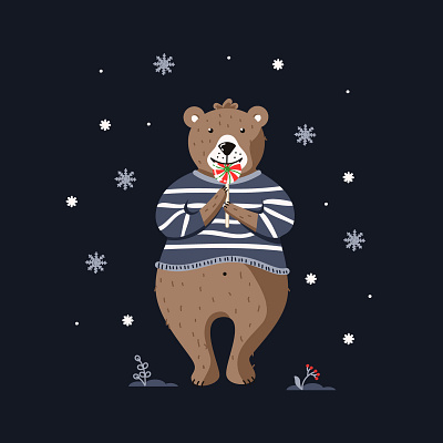 Bear bear christmas design flat illustration lollypop new year snowflake vector winter