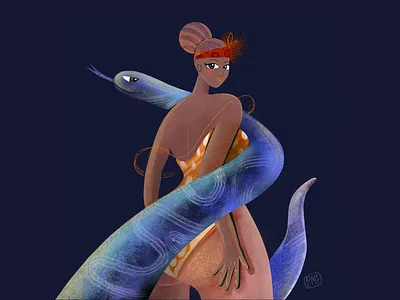 Snake & Woman 2d animal character design characterdesign demetkural digital painting drawing drawthisinyourstyle flat girl illustration illustrator ipad pro ipad pro art painting people procreate snake vector woman