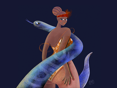 Snake & Woman 2d animal character design characterdesign demetkural digital painting drawing drawthisinyourstyle flat girl illustration illustrator ipad pro ipad pro art painting people procreate snake vector woman