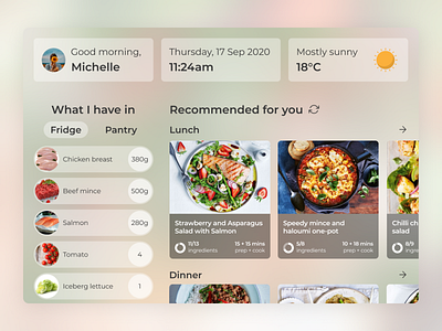 Smart Mirror(IoT) UI Design Concept appdesign food food app fridge stock glass effect ingredients iot iot design iot development recipe recipe app recommendation sensors smart fridge smart home smart mirror tabletdesign ui user interface ux