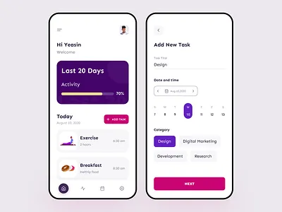 Task Management App activity calendar clean create goal habit task todo ui ux