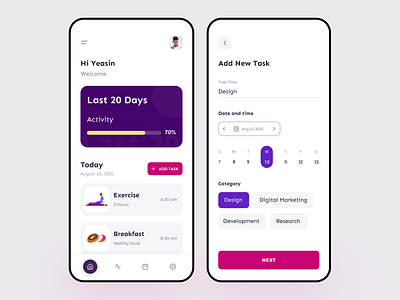 Task Management App activity calendar clean create goal habit task todo ui ux