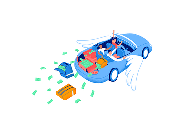 Flying car 2d car earn flying fun illustration money service startup wings