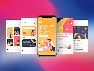 Set of UI, UX screens app business creative design flat illustration mockup screens template