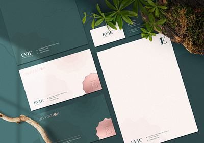 Evie Clinic & Spa Stationery aesthetic brand identity branding clinic graphic design logo package design spa stationery stationery design typography