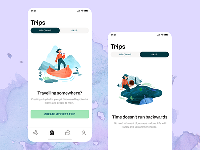 Tribevibe Trips empty state illustration illustration art iphone app journey mobile app mobile design mobile ui mobile ux product design transportation travel traveling trip planner trips visual art visual design watercolor watercolor illustration watercolor painting