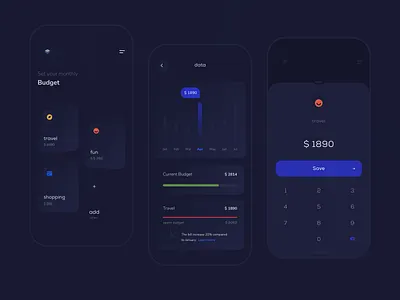 Set your monthly budget account app application budget clean dark design finance ios mobile ui user ux