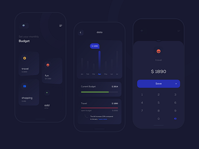 Set your monthly budget account app application budget clean dark design finance ios mobile ui user ux