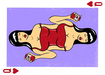 Queen of Hearts beer blackjack cartoon dame design dress heart illustration pinup pinup girl playing card poker procreate queen queen of hearts red sexy tecate