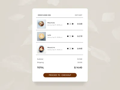 Shopping Cart: DailyUI_058 cart checkout checkout page coffee coffee app coffee store daily daily 100 challenge daily ui dailyui dailyuichallenge interface mobile shopping shopping app shopping cart ui design uidesign uxui uxui design