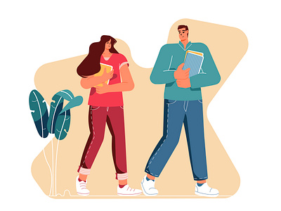 Meeting each other abstract character cou le design educational flat design flatdesign illustration man modern students trendy woman