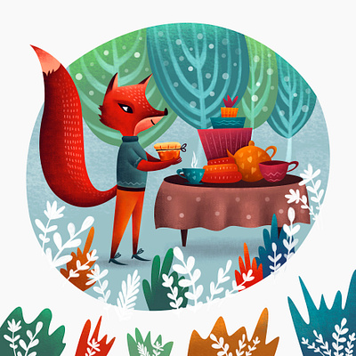 Fox Forester and a jar of honey fall fox honey illustration plant wood