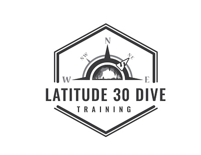 Latitude 30 Dive Training Logo arrow basic black black white brand cave compass diving east logo design minimalist nautica north school simplistic teal west