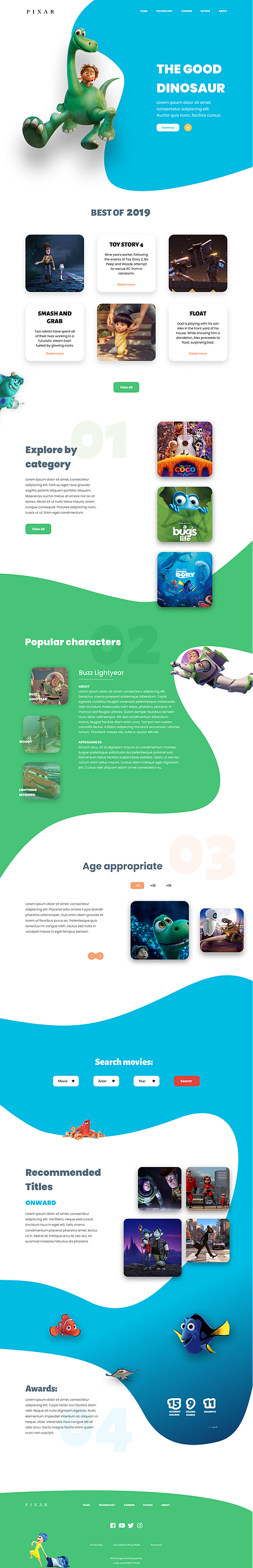 Landing Page Design: Pixar character design comic landing page design landingpage