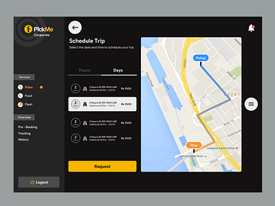 Pickme Corporate Portal - Dark Theme behance branding design dribbble google design illustration invision materialdesign mobile onboarding sketch typography ui ux web