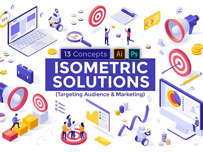 Isometric Solutions Mini. Part 13 banner banners concept icon icon set icons illustration illustrations isometric isometric art isometric design isometric icons isometric illustration process scene solutions strategy web design web development website