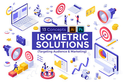 Isometric Solutions Mini. Part 13 banner banners concept icon icon set icons illustration illustrations isometric isometric art isometric design isometric icons isometric illustration process scene solutions strategy web design web development website