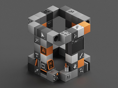 Illustrator 36days 36daysoftype 3d 3dtype c4d illustrator ilustrator instagram isometric render shape