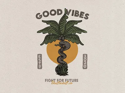 good vibes badge vintage hand drawn design illustration art badge badge logo branding clothes clothing clothing brand clothing company clothing design clothing label design graphic design illustrator palmtree snake tropical vector vintage badge vintage design vintage logo